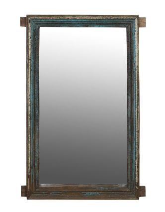 Zrcadlo ve starém rámu z teakového dřeva, ručně vyřezávaném, 80x10x130cm
