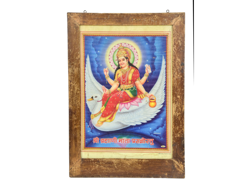 Starý obraz v teakovém rámu, Šrí Brahmi Mata, 42x2x60cm