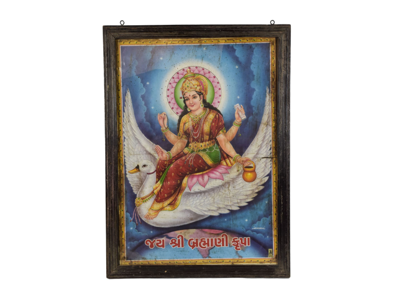 Starý obraz v teakovém rámu, Šrí Brahmi Mata, 57x2x78cm