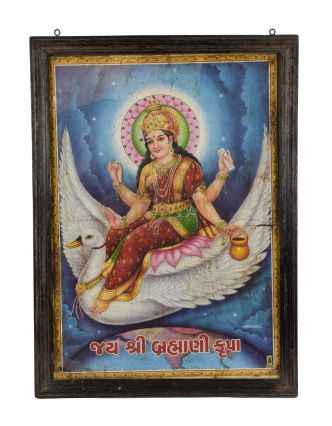 Starý obraz v teakovém rámu, Šrí Brahmi Mata, 57x2x78cm