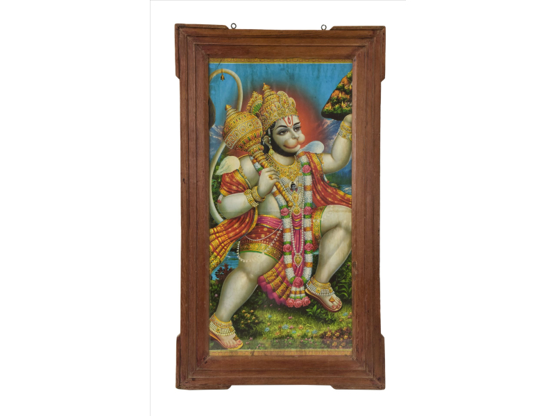 Starý obraz v teakovém rámu, Hanuman, 53x2x95cm