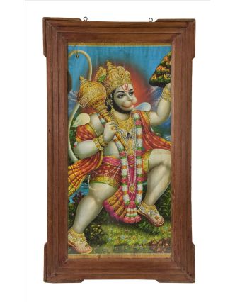 Starý obraz v teakovém rámu, Hanuman, 53x2x95cm