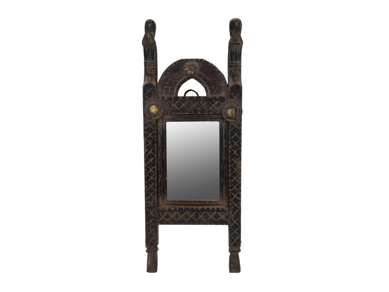 Starý rám se zrcadlem z teakového dřeva, řučně vyřezávaný, 18x6x55cm