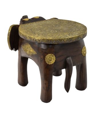 Stolička ve tvaru slona zdobená mosazným kováním, 45x30x30cm