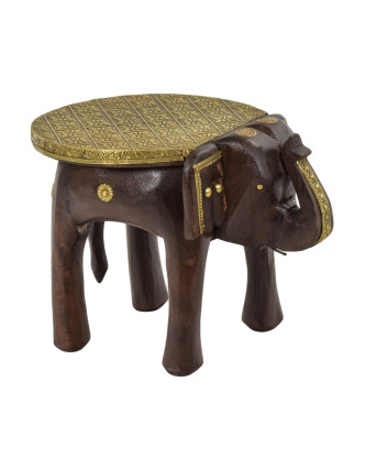 Stolička ve tvaru slona zdobená mosazným kováním, 30x20x20cm