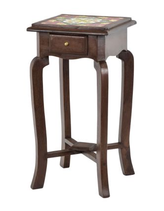 Stolička z mangového dřeva, keramické dlaždice, 28x28x56cm