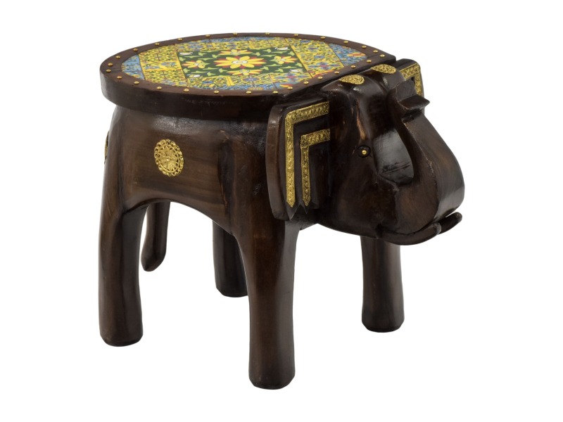 Stolička ve tvaru slona zdobená keramickými dlaždicemi, 50x34x36cm