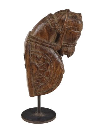 Starožitná hlava koně z teakového dřeva, 11x7x22cm