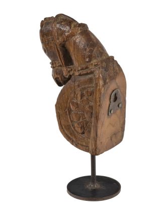 Starožitná hlava koně z teakového dřeva, 11x7x22cm