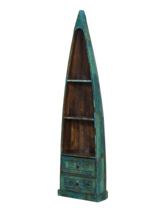 Knihovna teakového dřeva ve tvaru lodi, 55x39x191cm