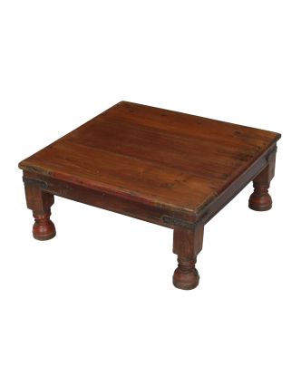 Starý čajový stolek z teakového dřeva, 62x62x27cm