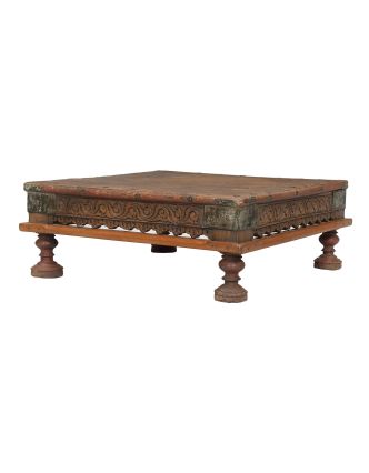 Starožitný čajový stolek z teakového dřeva, 60x60x24cm