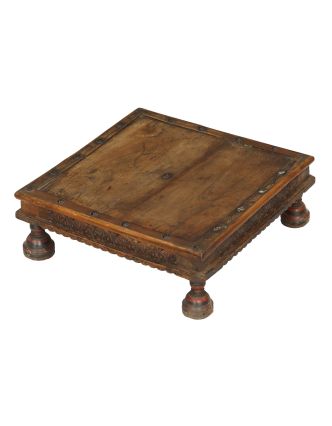 Starožitný čajový stolek z teakového dřeva, 40x40x15cm