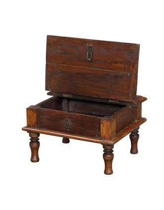 Starý čajový stolek z teakového dřeva s odklápěcí deskou, 51x45x30cm