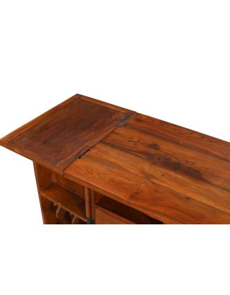 Barový pult z mangového dřeva, rozkládací, mosazné kování, 72x52x92cm