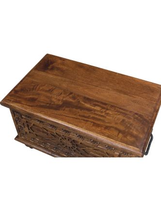 Truhla z mangového dřeva, ručně vyřezávaná, 58x30x35cm