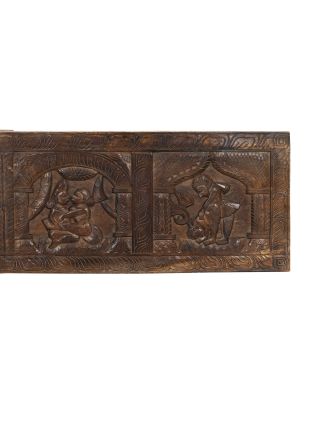 Dřevěný panel Kamasutra, ručně vyřezaný z mangového dřeva, 183x3x45cm