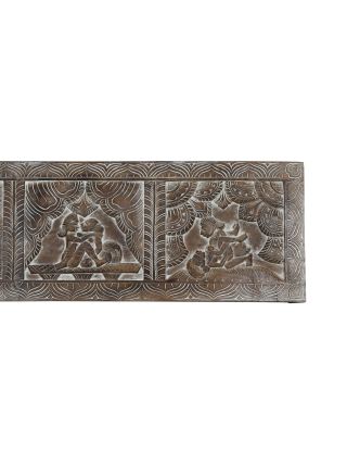 Dřevěný panel Kamasutra, ručně vyřezaný z mangového dřeva, 183x3x45cm