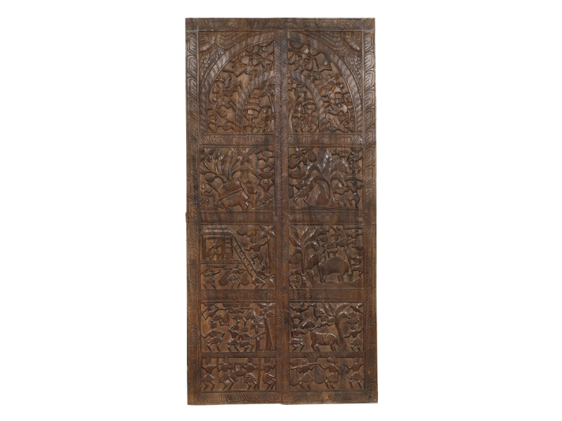 Dřevěný panel velikosti dveří, ručně vyřezaný z mangového dřeva, 90x3x183cm