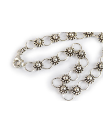 Stříbrný náramek, květiny a kroužky, karabinka, šíře 6mm, délka 18cm, 6g