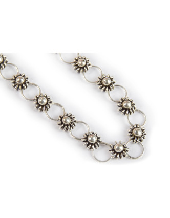 Stříbrný náramek, květiny a kroužky, karabinka, šíře 6mm, délka 19cm, 6,5g