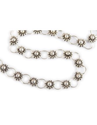 Stříbrný řetízek, květiny a kroužky, karabinka, šíře 6mm, délka 45cm, 15g