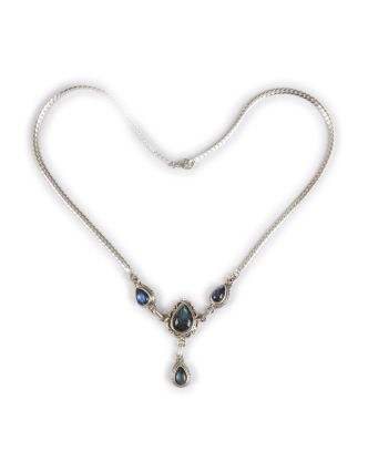Stříbrný náhrdelník vykládaný labradoritem, karabinka, délka cca 44cm, 20g