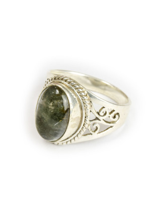 Stříbrný prsten vykládaný labradoritem, AG 925/1000, 6,9g, Nepál