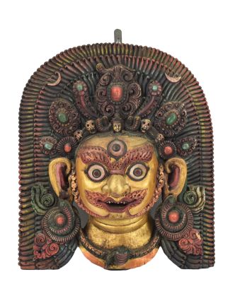 Dřevěná maska, Bhairab, antik, ručně malovaná, 42x12x44cm