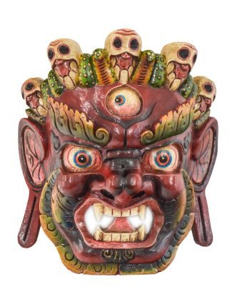 Dřevěná maska, Bhairab, ručně malovaná 29x33cm, 29x14x33cm
