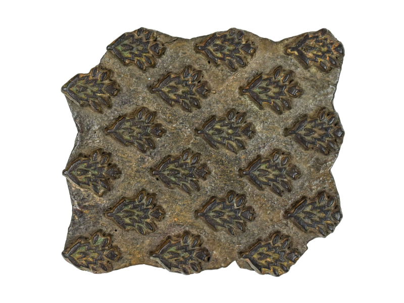 Antik dřevěná raznice na tisk přehozů s motivem floral, block print, 14x7x16,5cm