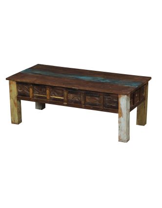 Konferenční stolek v "Goa" stylu, ruční řezby, teakové dřevo, 120x60x45cm