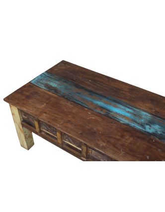Konferenční stolek v "Goa" stylu, ruční řezby, teakové dřevo, 120x60x45cm