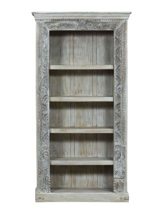 Knihovna z teakového dřeva, ruční řezby, 109x43x211cm