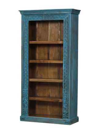 Knihovna z teakového dřeva, ruční řezby, 110x43x210cm