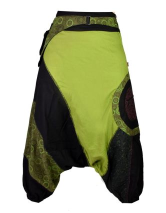 Zeleno-černé turecké kalhoty, "Steampunk design", opasek s kapsou, zip