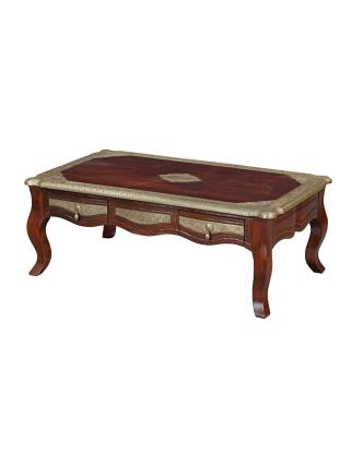 Konferenční stolek z palisandrového dřeva, mosazné kování, 121x70x45cm