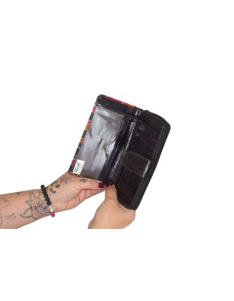 Peněženka černá, barevná kolečka, malovaná kůže, černá, 19x10cm