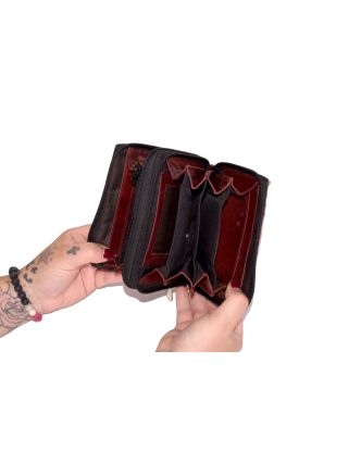 Peněženka kolečka, ručně malovaná kůže, hnědo-béžová, 15x10cm