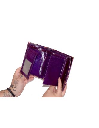 Peněženka, ručně malovaná kůže, fialová, barevná geometrie 14,5x11cm