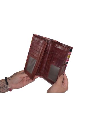 Peněženka, barevná kolečka, malovaná kůže, hnědá, 9,5x19,5cm