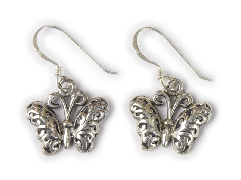 Stříbrné naušnice ve tvaru motýla s ornamenty, AG 925/1000, 3g, Nepál
