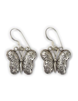 Stříbrné náušnice ve tvaru motýla s ornamenty, AG 925/1000, 6g, Nepál