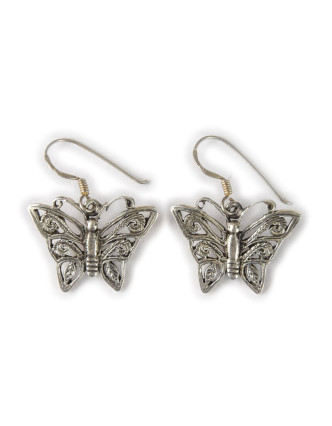 Stříbrné náušnice ve tvaru motýla s ornamenty, AG 925/1000, 6g, Nepál