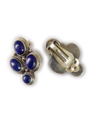 Stříbrné naušnice vykládané lapis lazuli, klipsy, AG 925/1000, 7g, Nepál