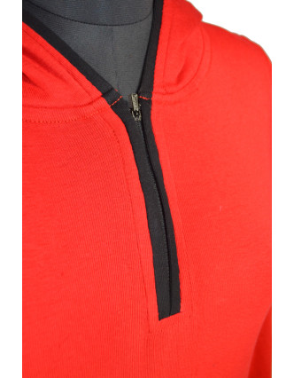 Červeno černé prodloužené mikinové šaty s kapucí, aplikace mandal