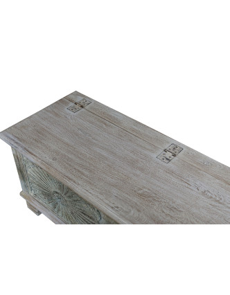 Dřevěná truhla z mangového dřeva, bílá patina, 121x45x49cm