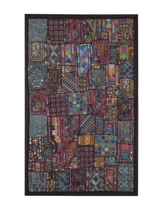 Unikátní tapiserie z Rajastanu, barevná, ruční vyšívání, 142x95cm