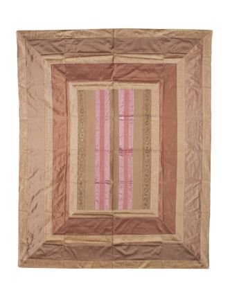 Přehoz na postel, hnědo-růžový, brokátový, ruční práce, 266x224cm