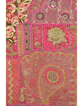 Unikátní tapiserie z Rajastanu, růžová, ruční vyšívání, 155x107cm